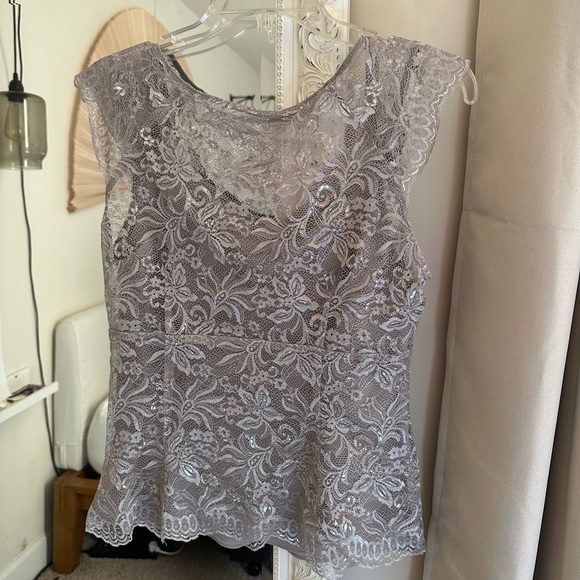 Ann Taylor Loft Silver Lace Top - Picture 4 of 8